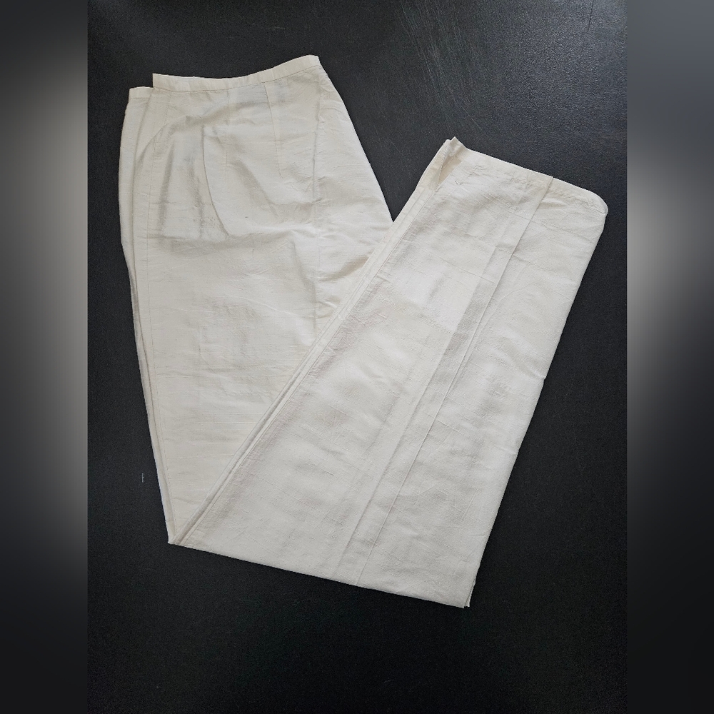 NWOT - Saks Fifth Avenue Folio White Silk Dupioni Dress Pants - Size 16